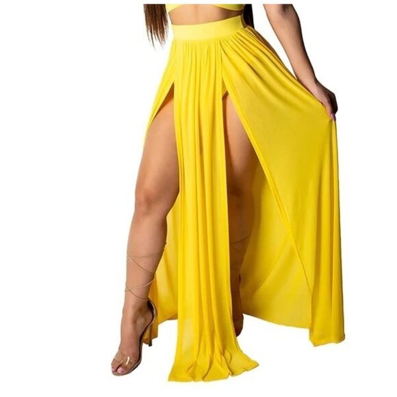 Unbranded Other - Yellow Elastic Waist Split Maxi Skirt Swim Bottom Size XL